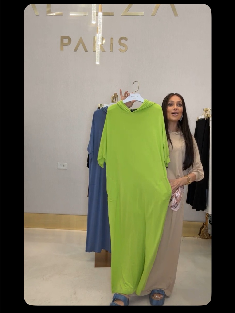 Aleeza Paris Fluorescent Green Hooded Maxi Dress -